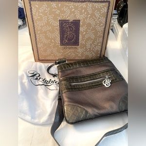 Brighton Leather purse. New with tags. Pewter-brown. Roomy w/leopard  interior.